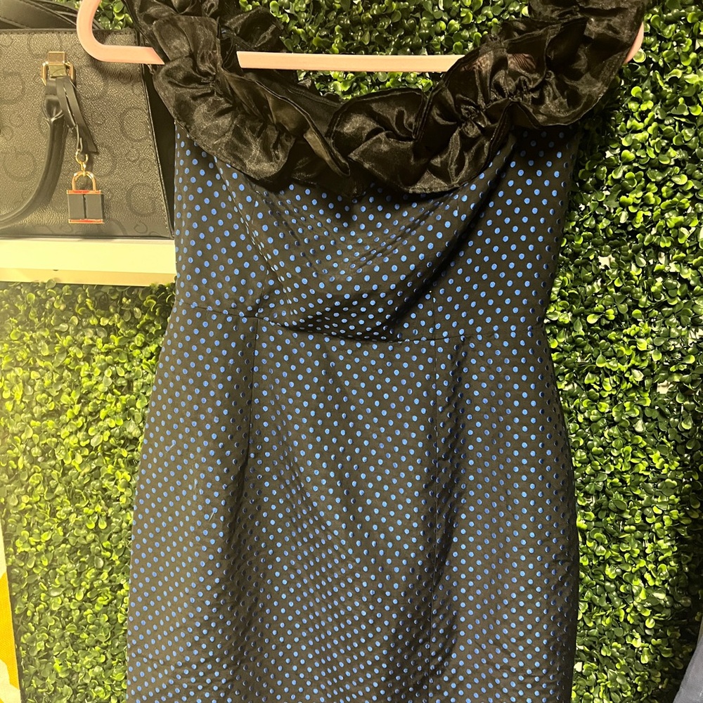 Lulu's Black and Blue Polka Dot Mini Dress